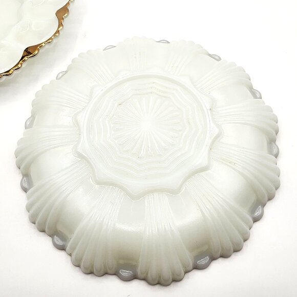 Anchor Hocking Milk Glass Divided Relish Tray And Deviled Egg Plate Gold Trim - Picture 6 of 10